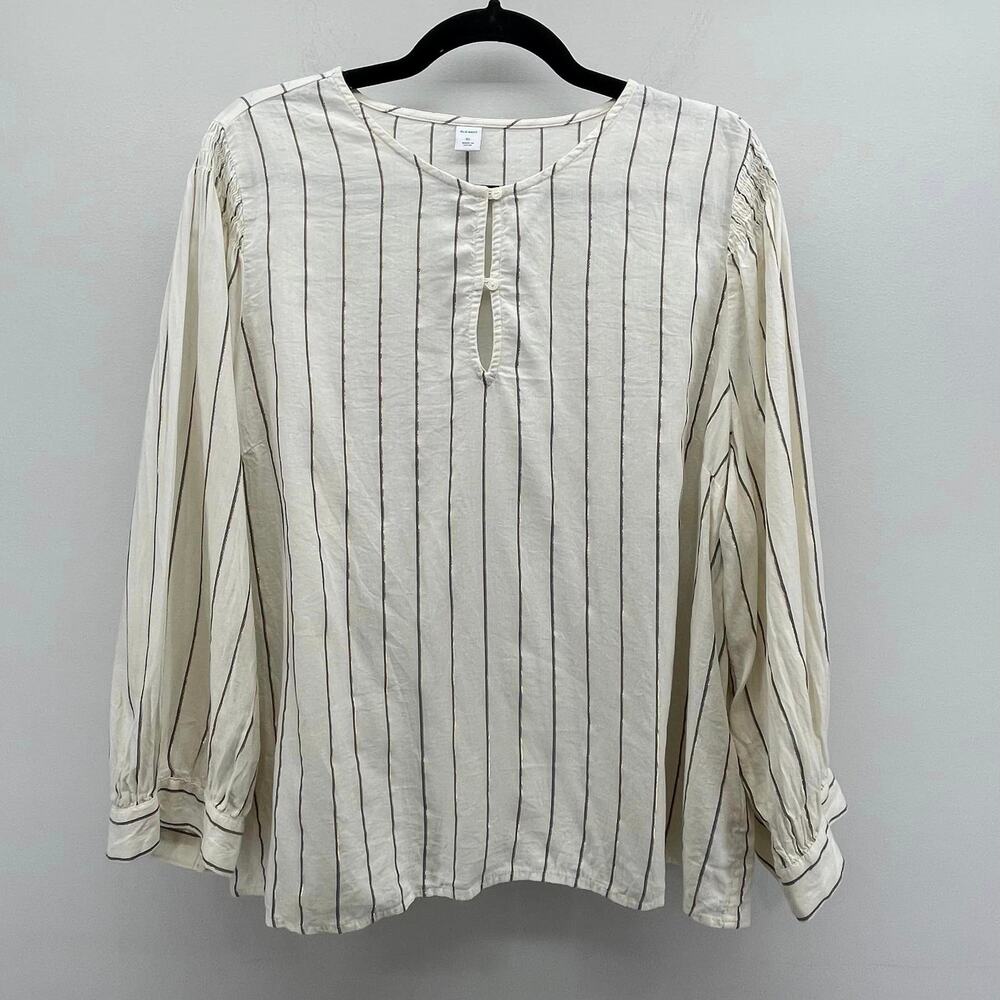 Old Navy Smocked Shoulder Top Wms XL Metallic Stripe‎ Off White Gold Boho Casual